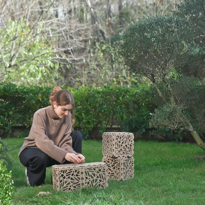 Garden cubes with plants outdoors