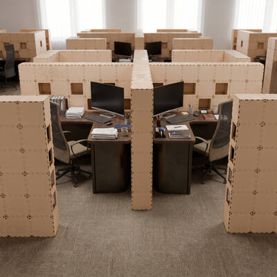 Beige Cubik X-4 pair of desks sharing a partition wall