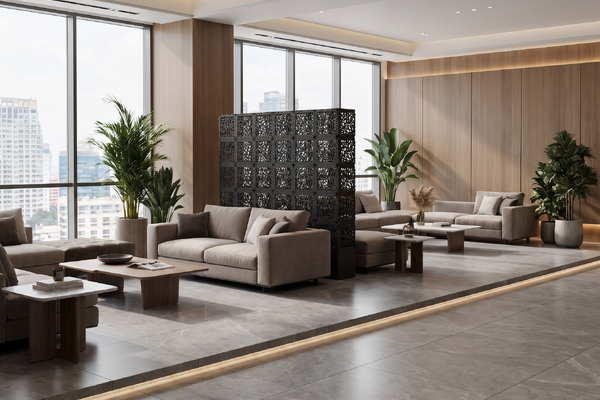 Cubik space dividers in a lobby