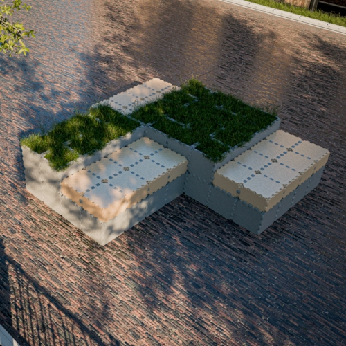 Modułowe siedzisko z zielonymi wstawkami