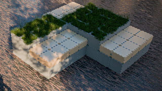 Modułowe siedzisko z zielonymi wstawkami