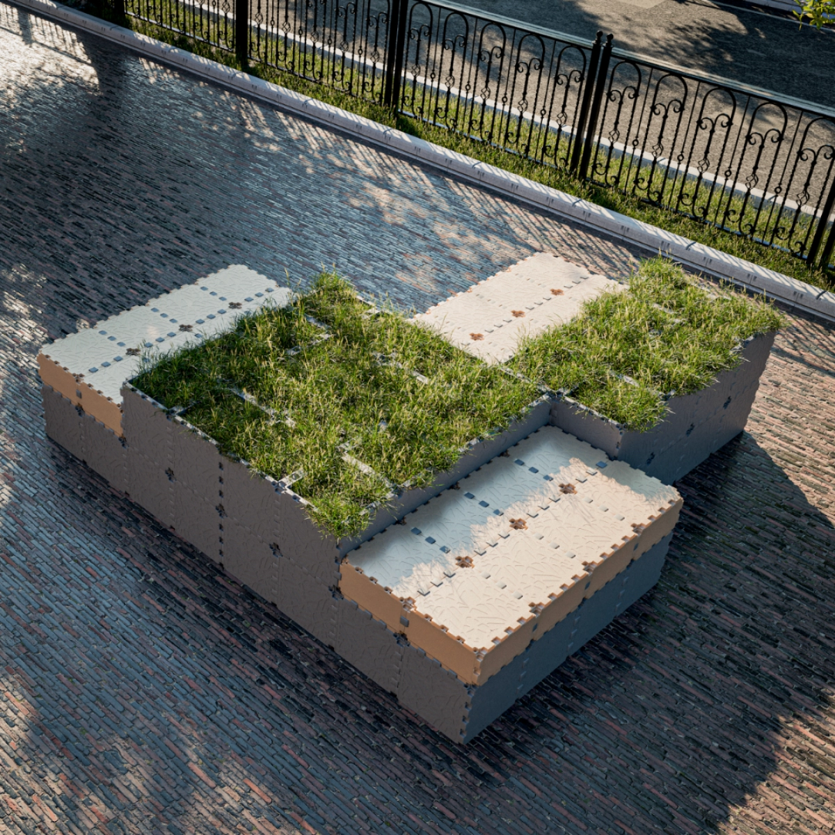 Modular seating with green inserts photo