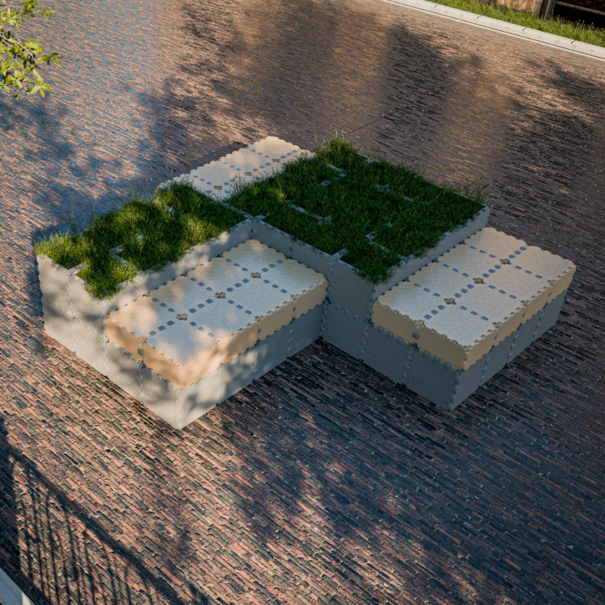 Modułowe siedzisko z zielonymi wstawkami