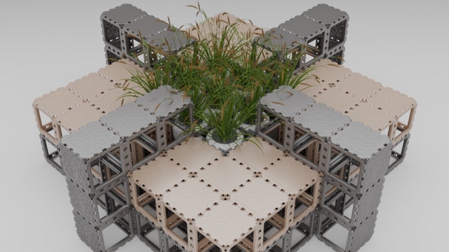 Modułowa ławka z centralną donicą