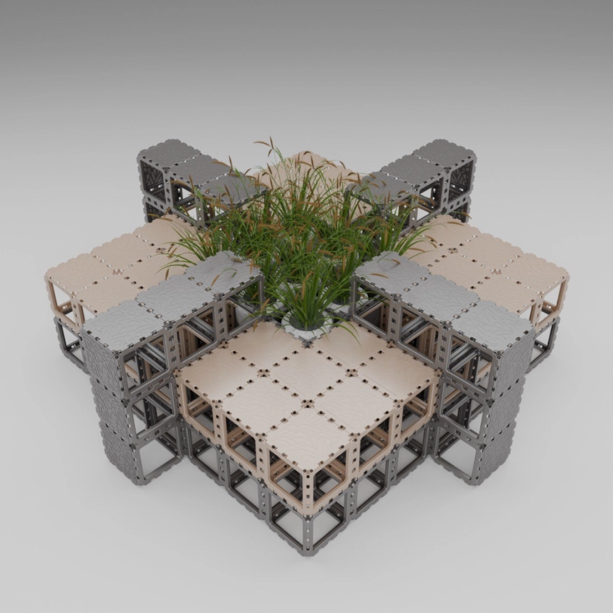 Modular bench with central planter photo