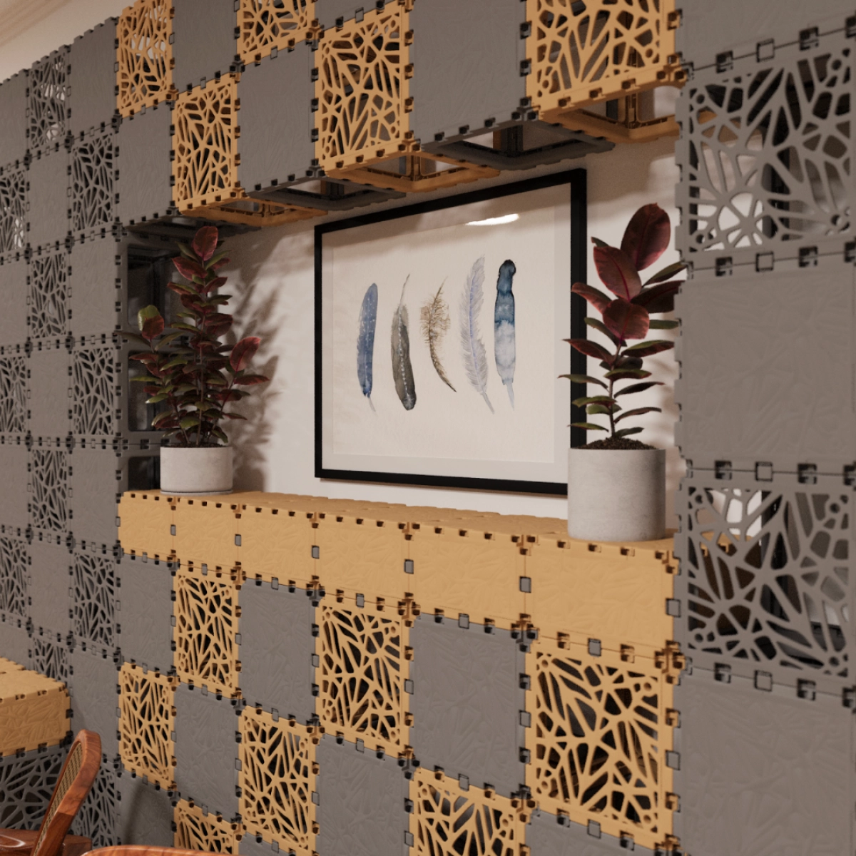 Modular café wall with Integrated tables photo