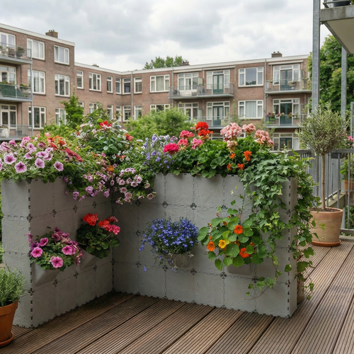 Narożna donica balkonowa z rośliną Flora