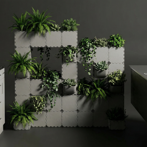Grey Cubik modular green wall planter in a kitchen