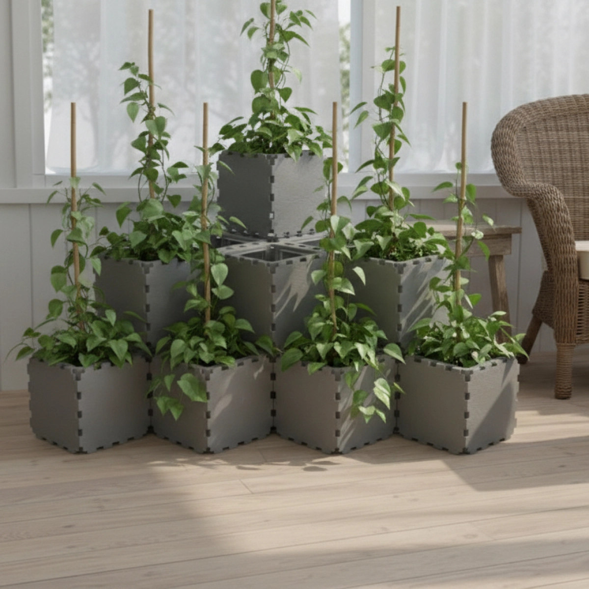 Cubik Corner Modular Planter Stand with plants, additional view