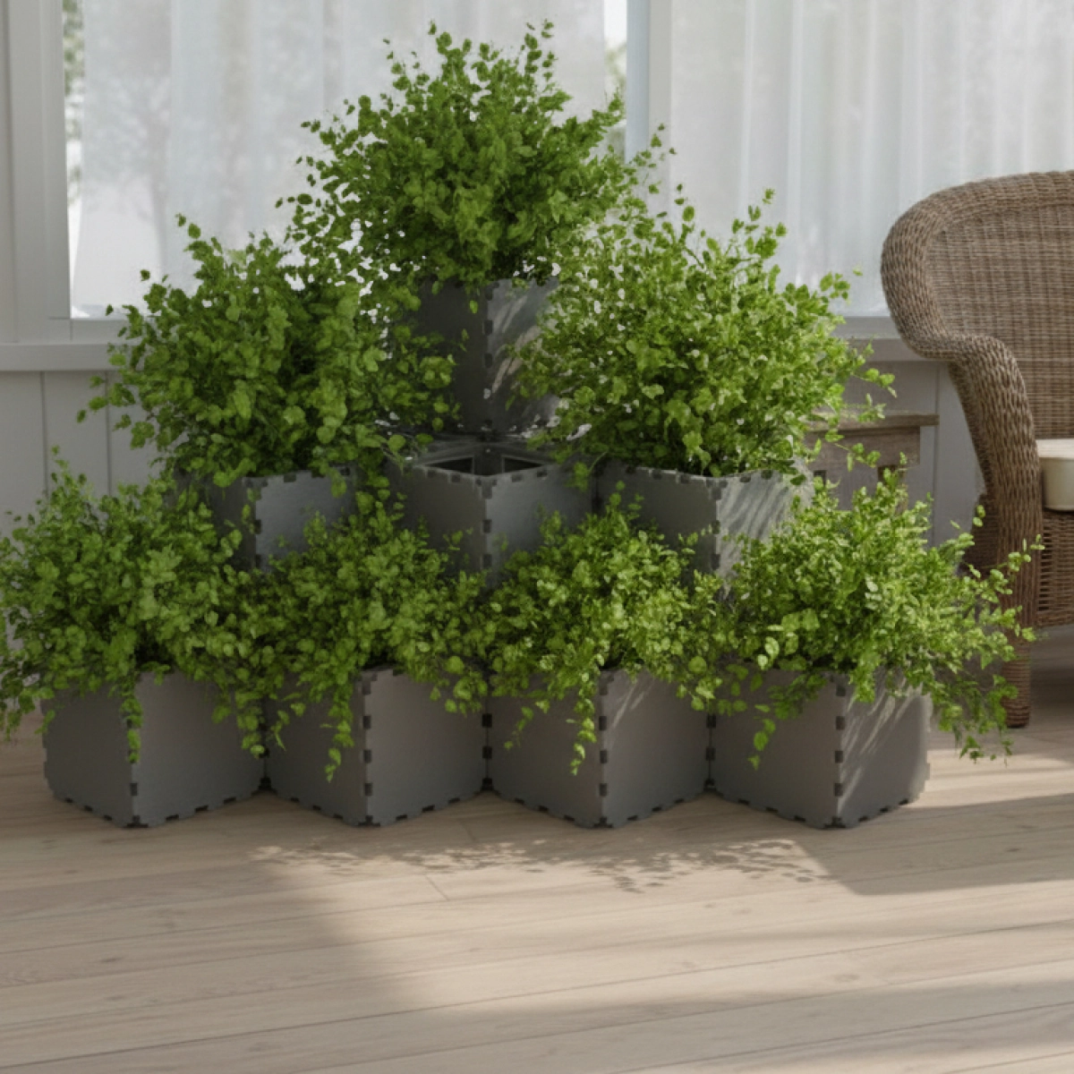 Cubik Corner Modular Planter Stand with plants, additional view