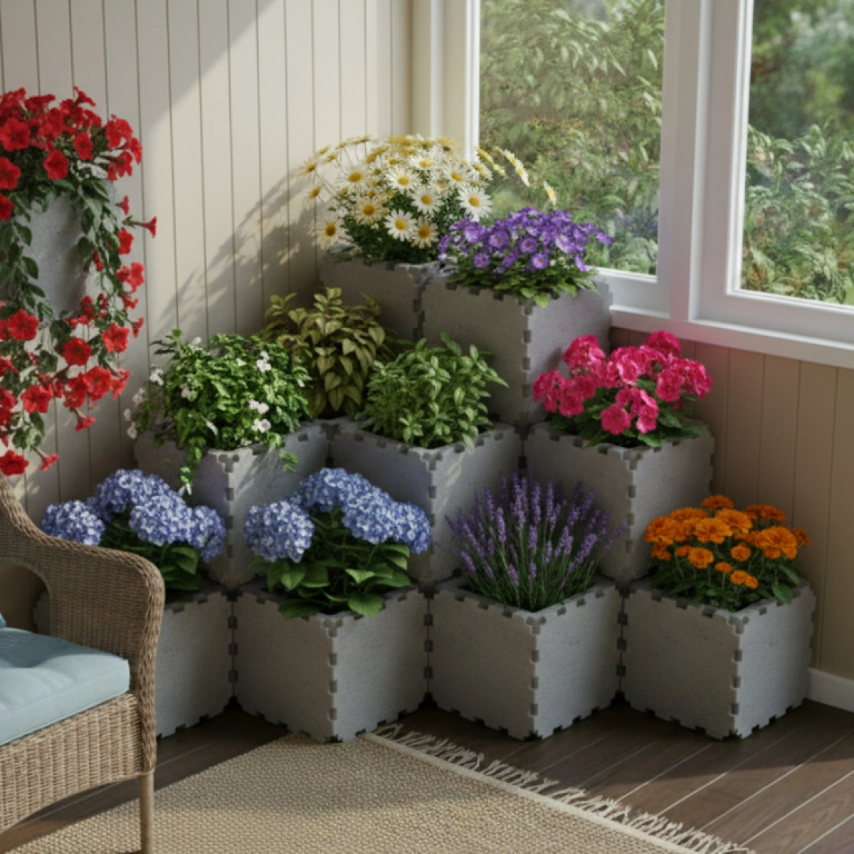 Cubik Corner Modular Planter Stand with plants, additional view