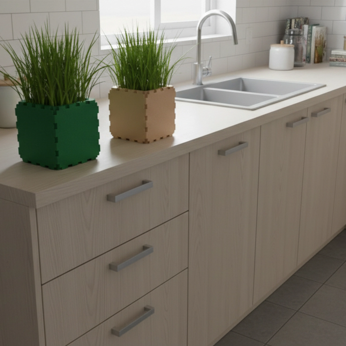 Cubik Modular Cube Planters (Set of 2) with plants, additional view