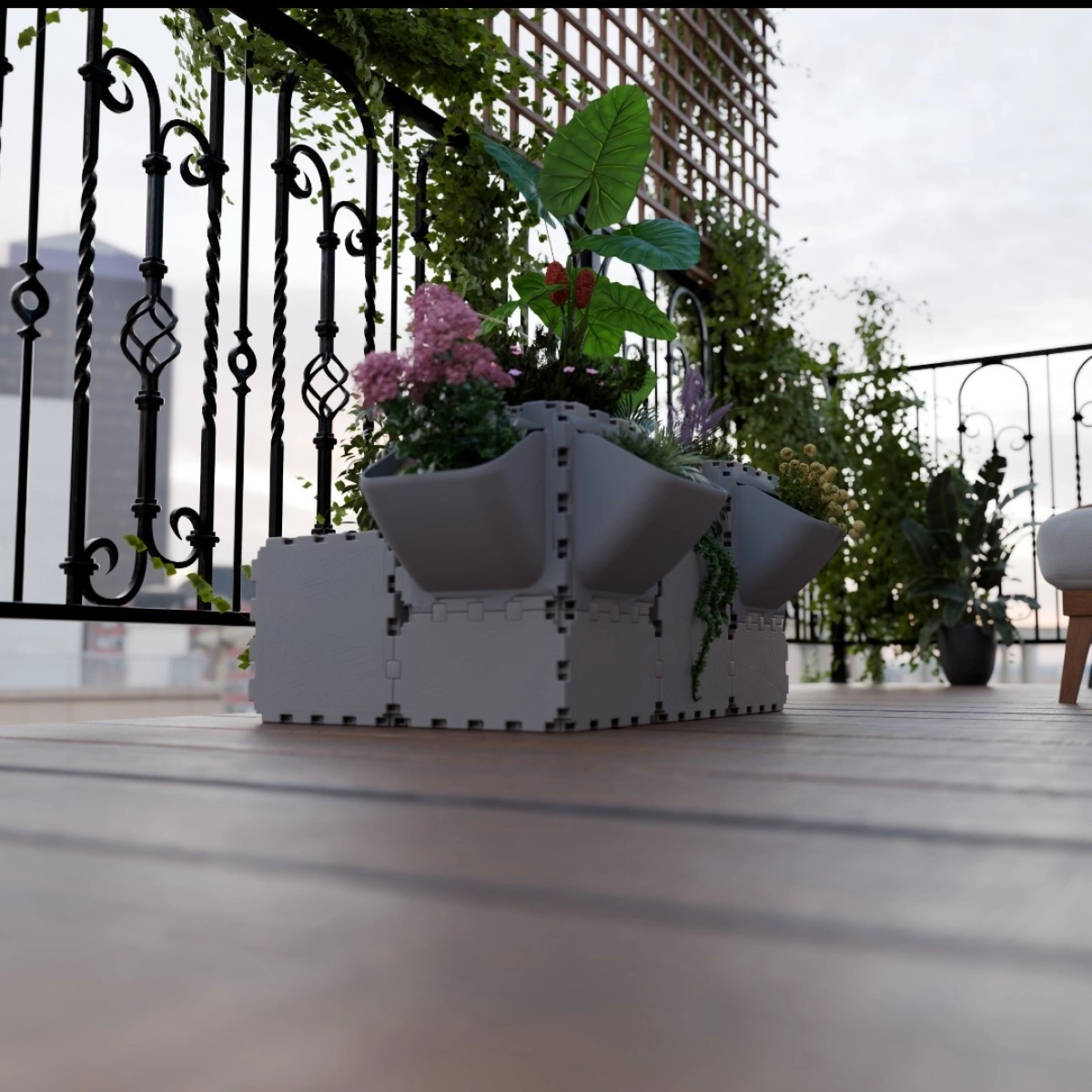 Cubik Balcony garden set #1 with plants, additional view