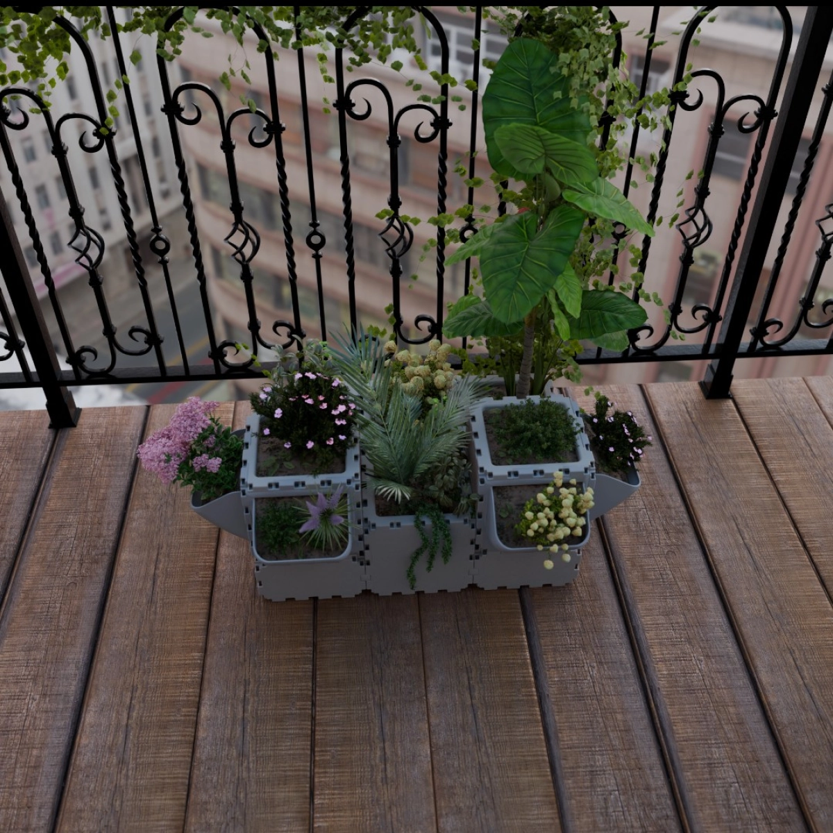 Cubik Balcony garden set #1 with plants, additional view