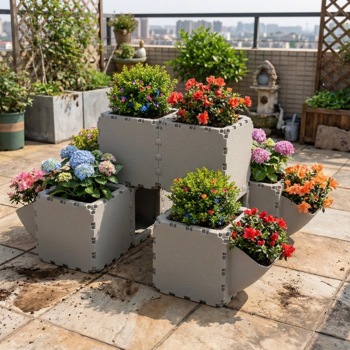 Grey Cubik balcony garden set, angled view