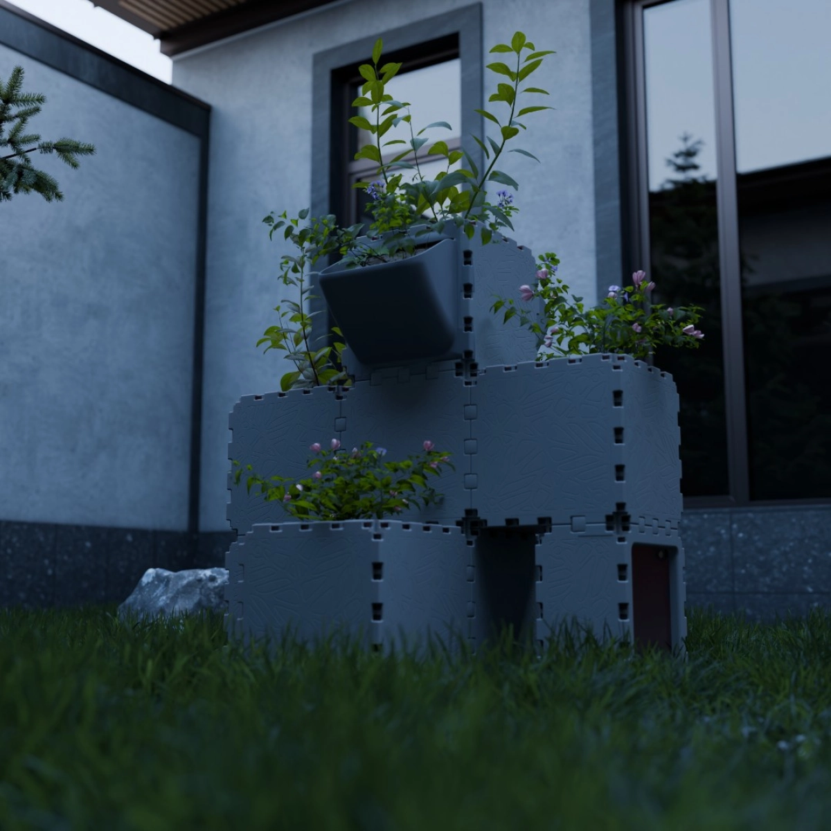 Cubik Balcony garden set #2 with plants, additional view