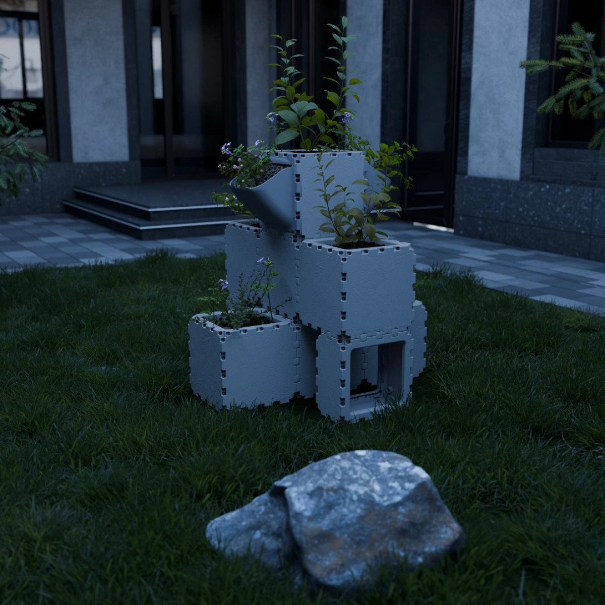 Cubik Balcony garden set #2 with plants, additional view