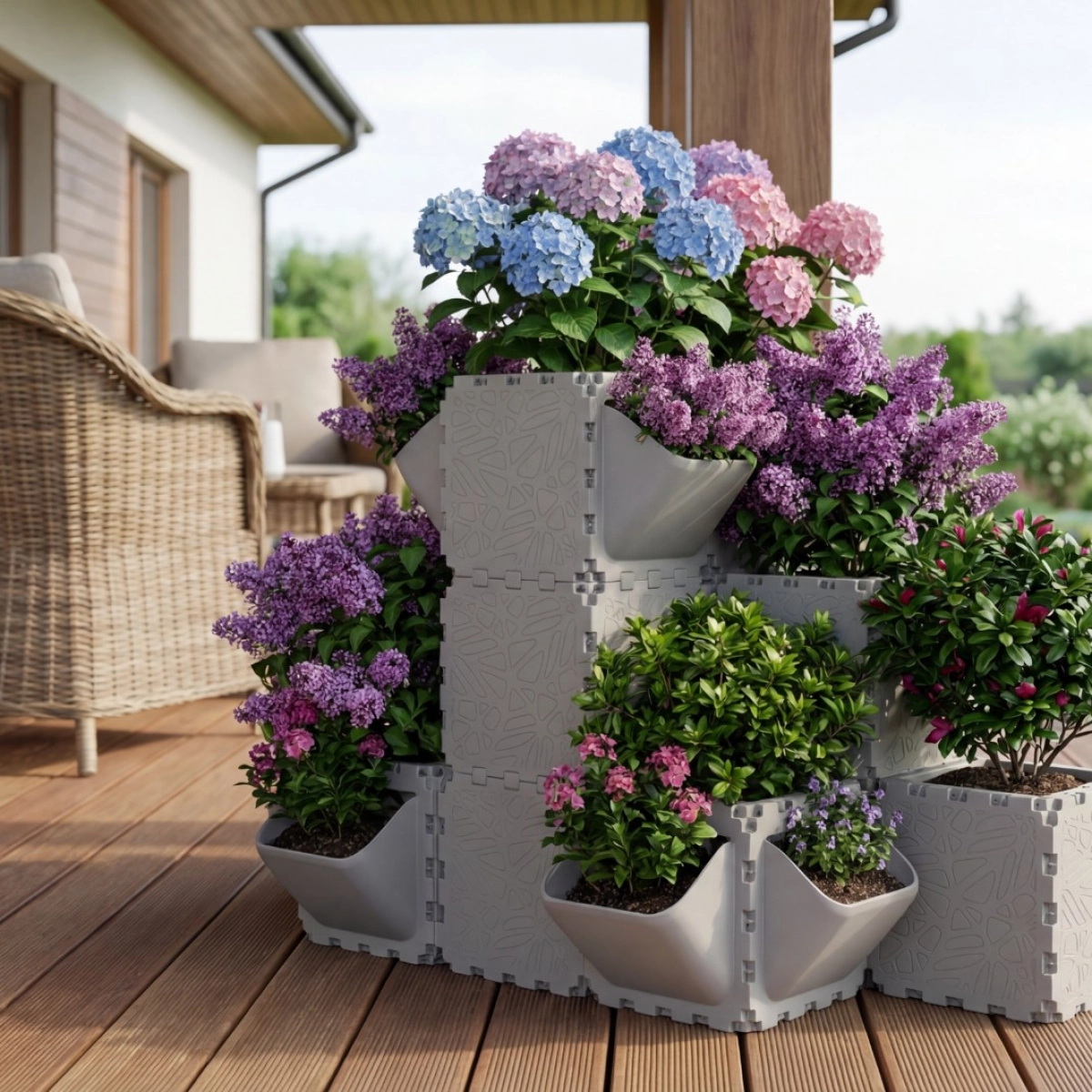 Grey Cubik balcony garden set 1+2 on a wooden deck