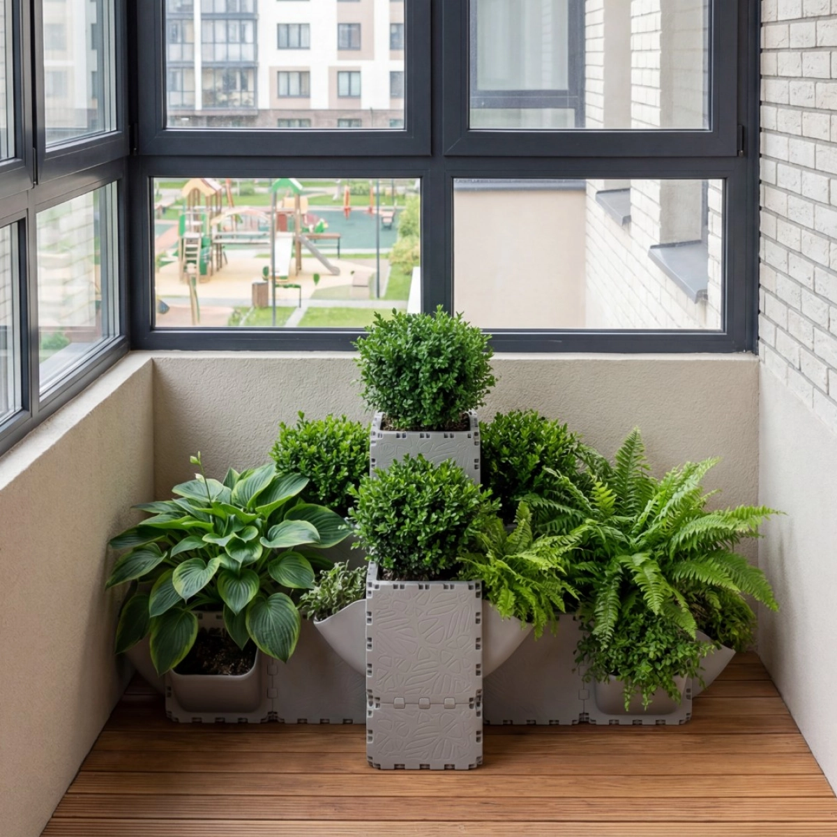 Grey Cubik balcony garden set 1+2, close-up