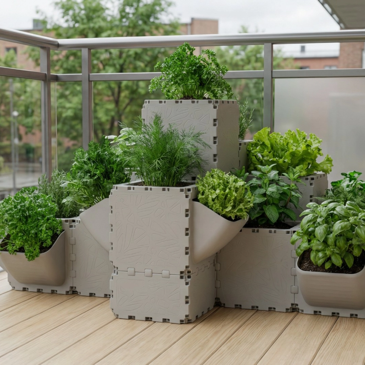 Grey Cubik balcony garden set 1+2, side view