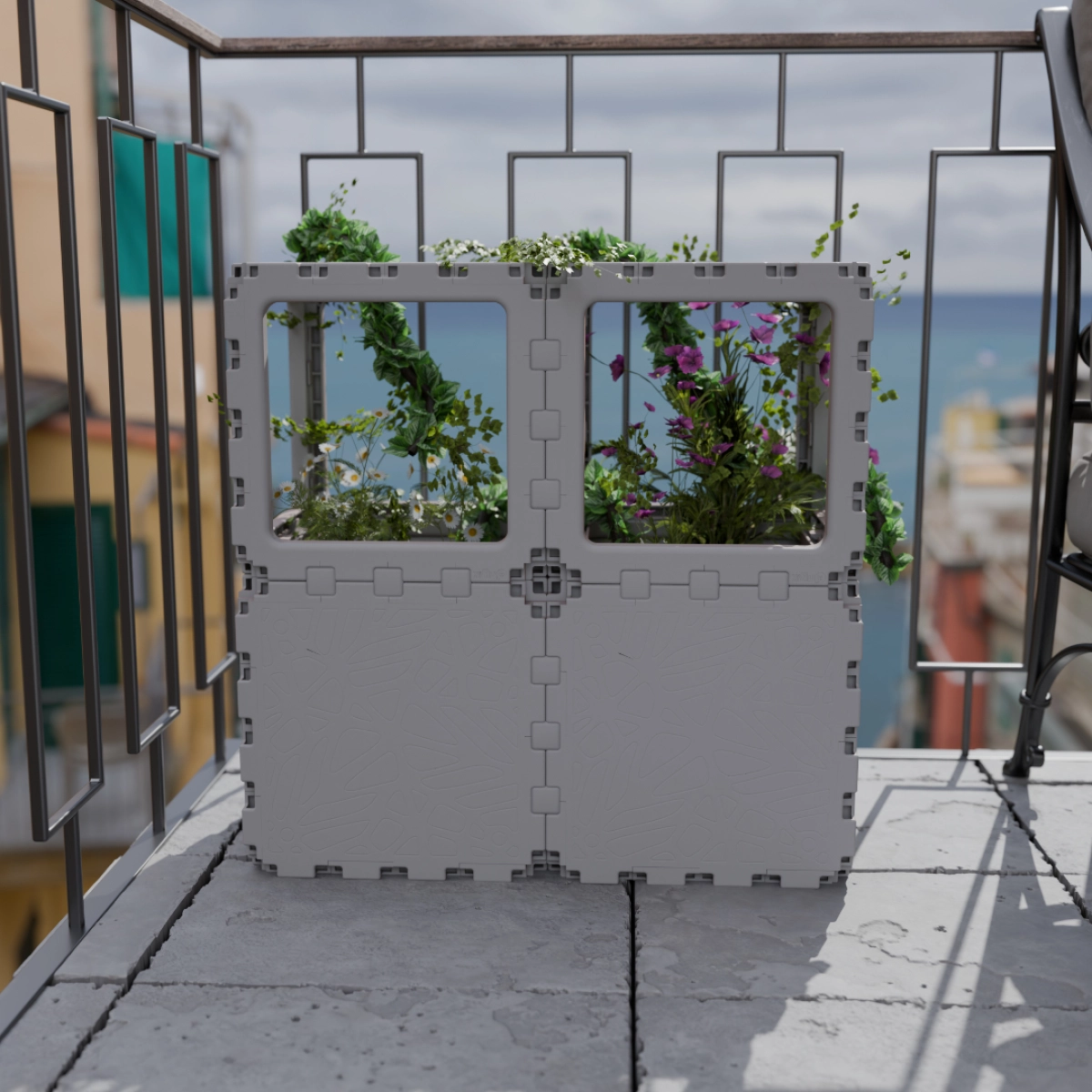 Cubik Duo Planter with plants, additional view