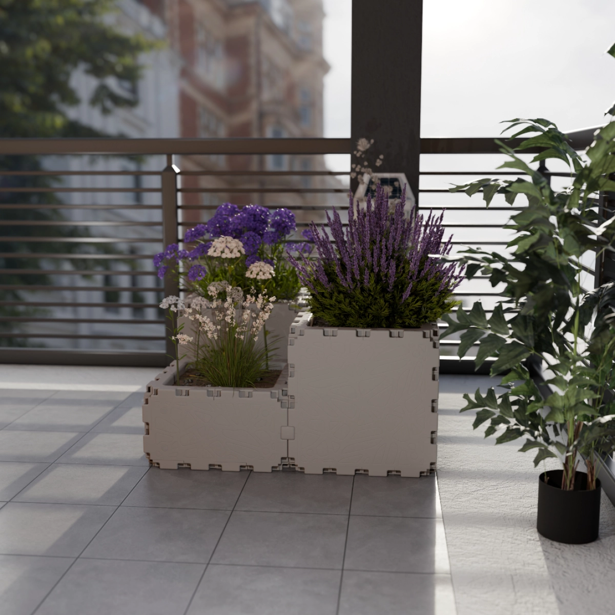 Cubik Quartet Planter with plants, additional view
