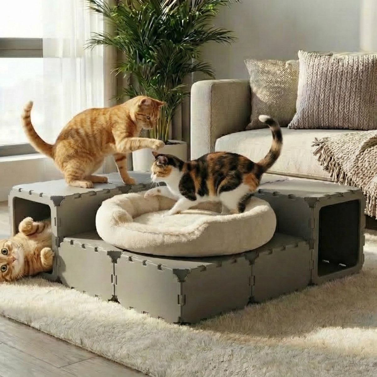 Cubik Modular Cat House with Tunnel for indoor cats