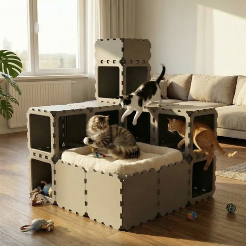 Cubik Modular Cat House with Tower for indoor cats