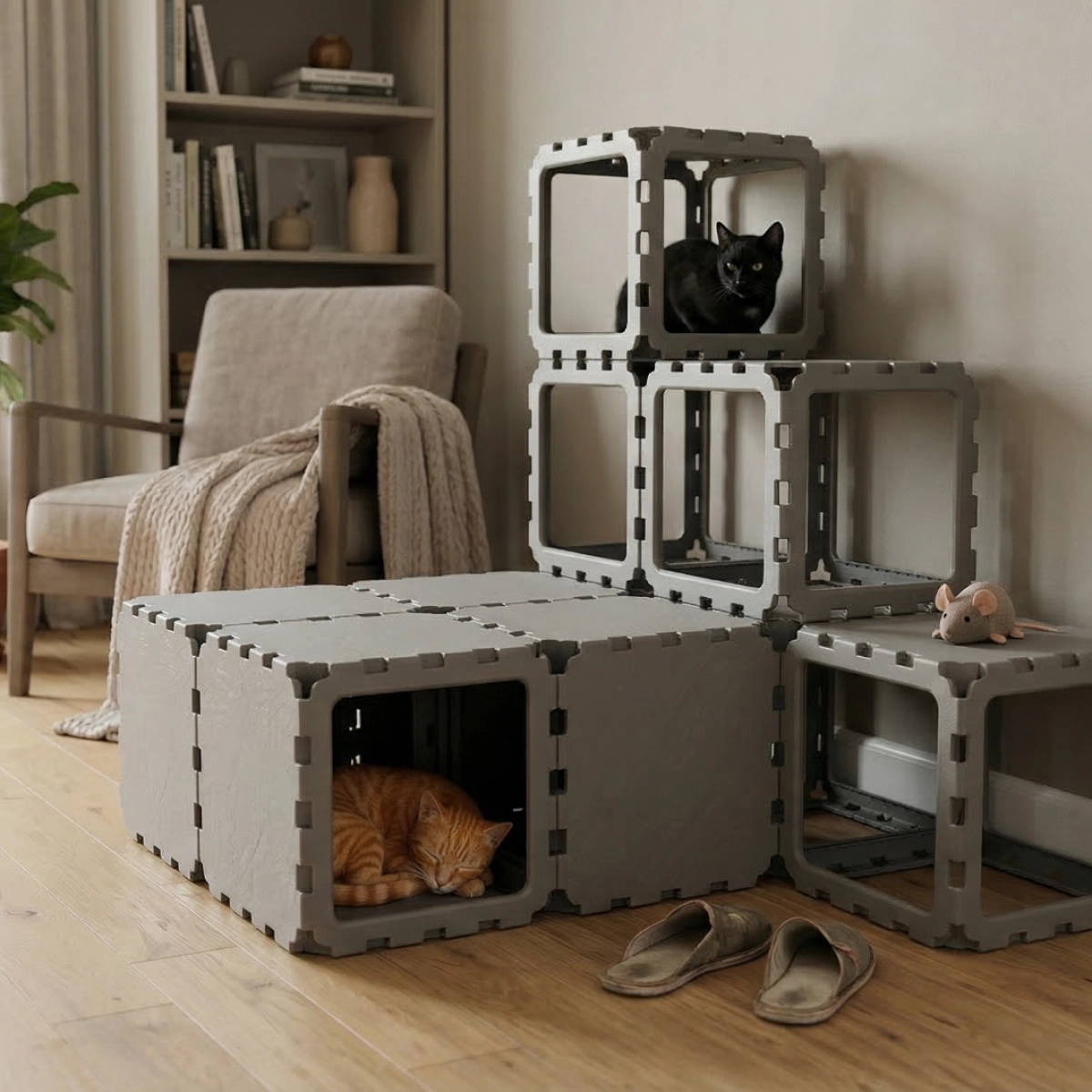 Cubik Modular Cat House with Climbing Steps for indoor cats, additional view