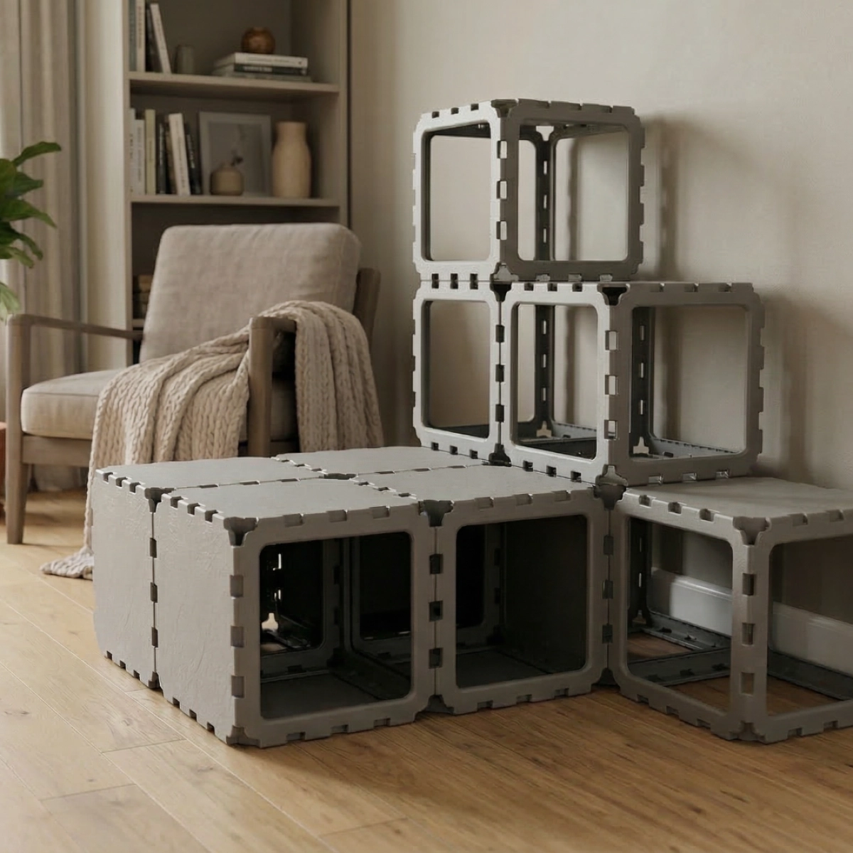 Cubik Modular Cat House with Climbing Steps for indoor cats, additional view