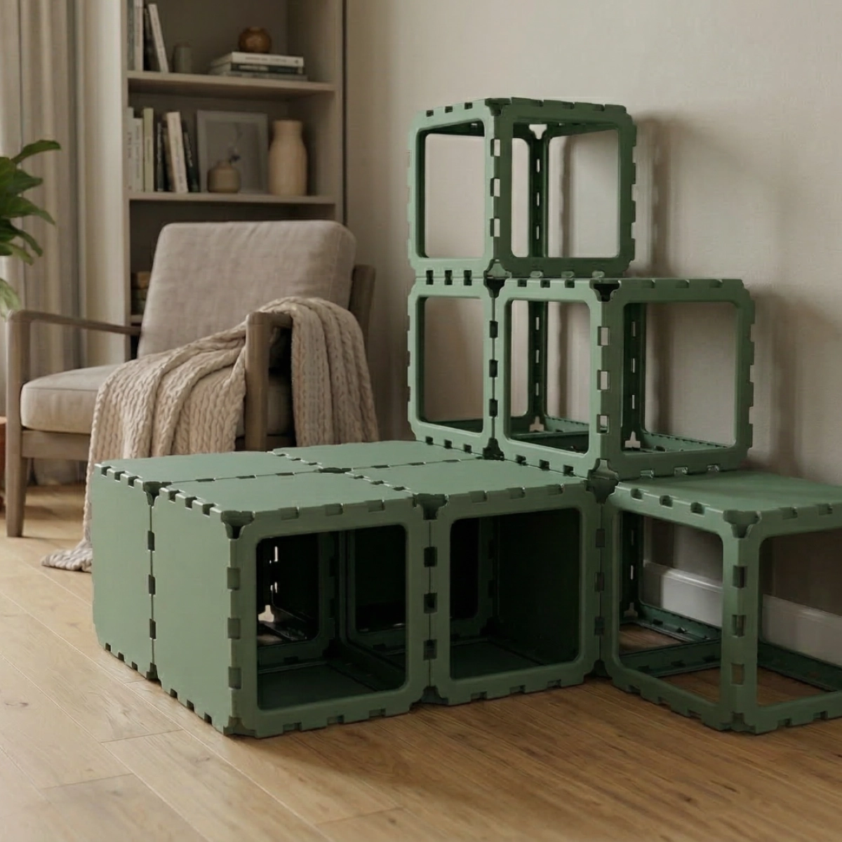 Cubik Modular Cat House with Climbing Steps for indoor cats, additional view