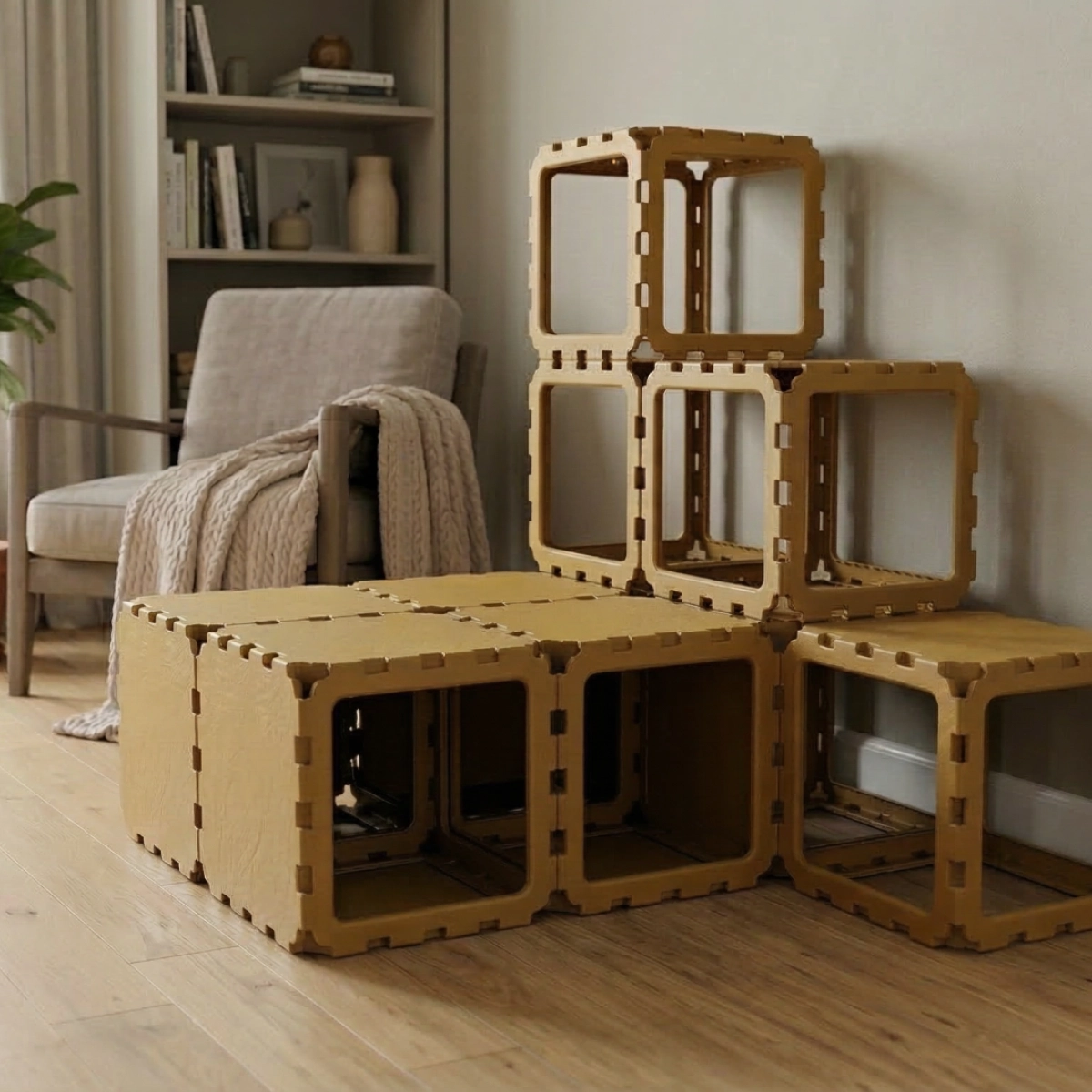 Cubik Modular Cat House with Climbing Steps for indoor cats, additional view