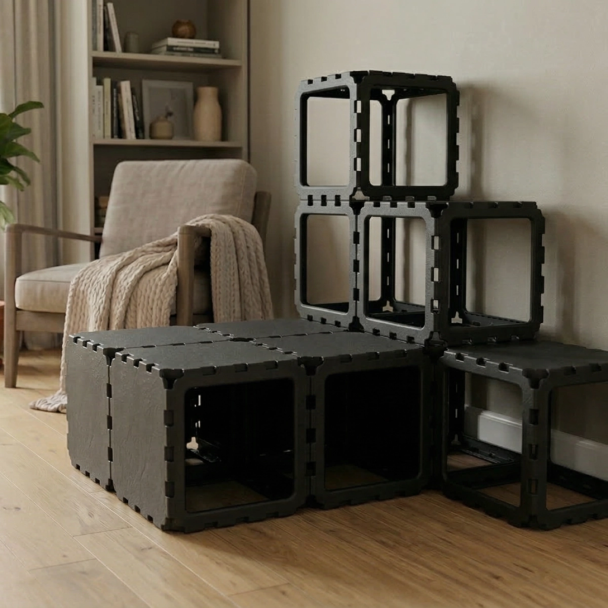 Cubik Modular Cat House with Climbing Steps for indoor cats, additional view
