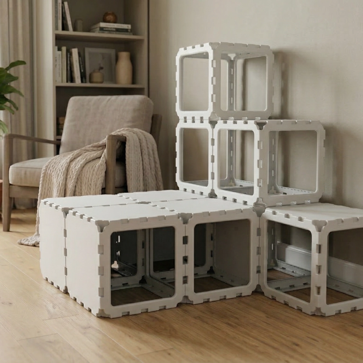 Cubik Modular Cat House with Climbing Steps for indoor cats, additional view