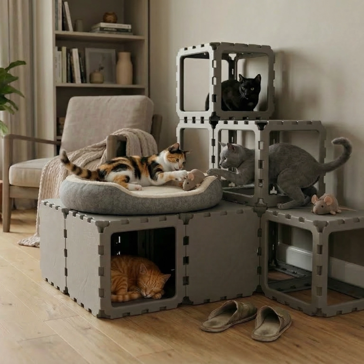 Cubik Modular Cat House with Climbing Steps for indoor cats