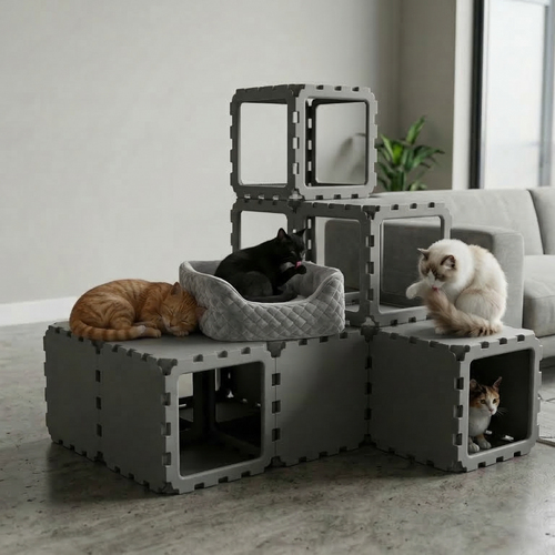 Cubik Modular Cat House with Climbing Steps V2 for indoor cats
