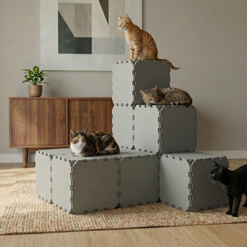 Cubik Minimalist Cat House with ZEN Panels, smooth faces for indoor cats