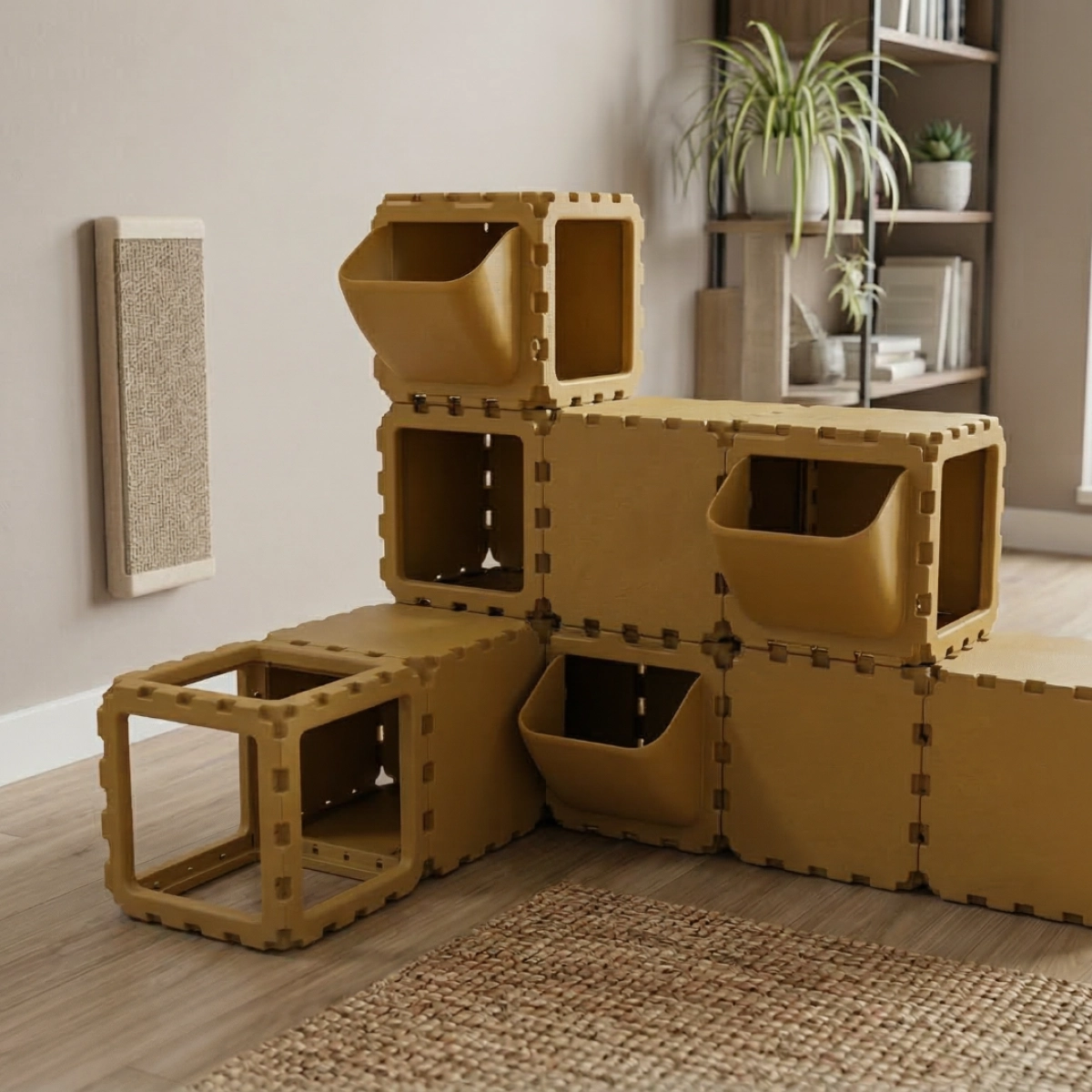 Cubik Modular Cat Play System with FLORA Panels planter panel for indoor cats, additional view
