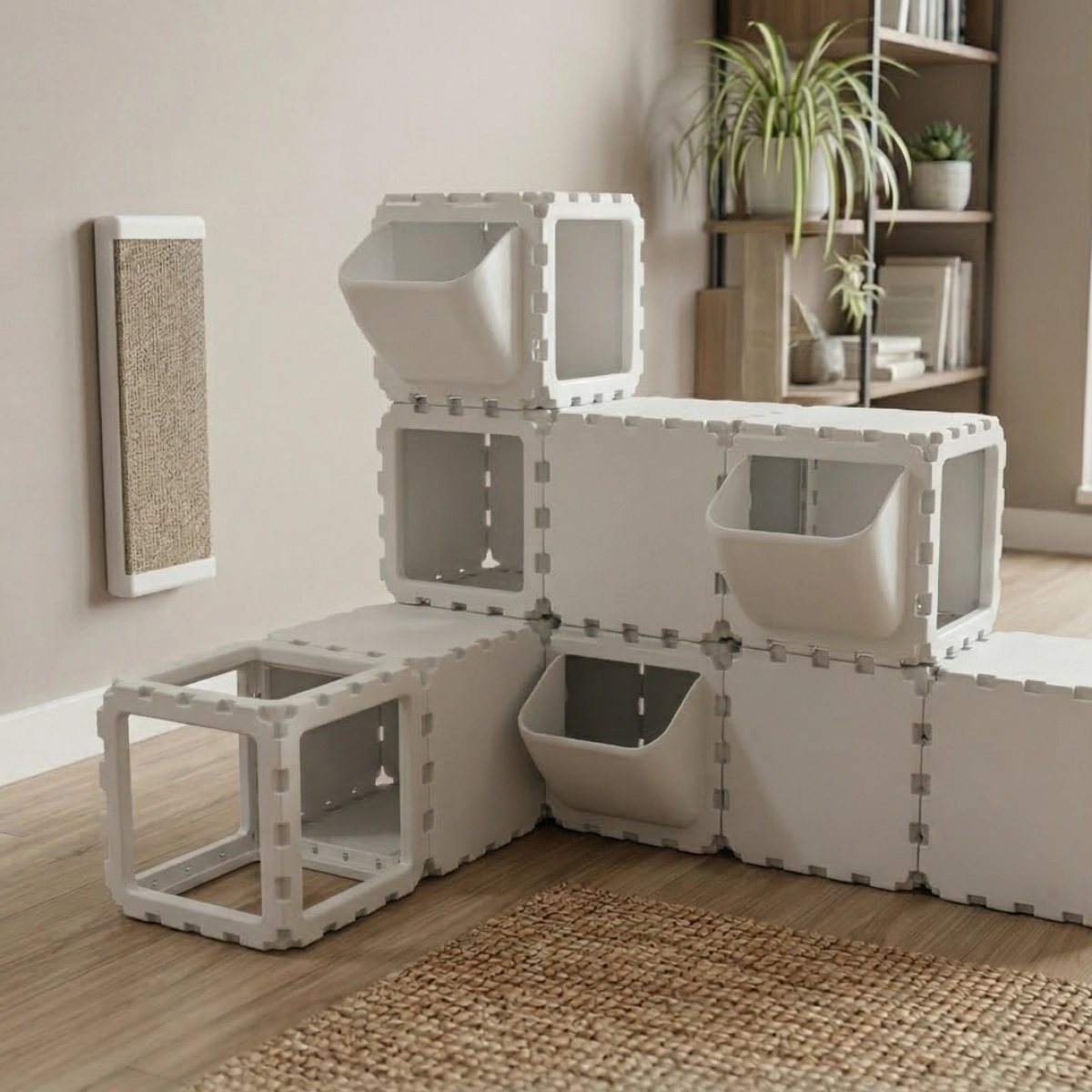 Cubik Modular Cat Play System with FLORA Panels planter panel for indoor cats, additional view