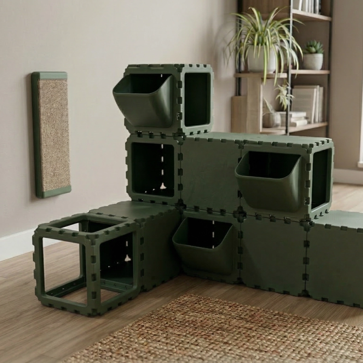 Cubik Modular Cat Play System with FLORA Panels planter panel for indoor cats, additional view