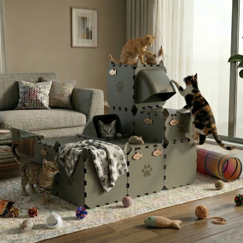Modular Cat Play House with FLORA Entry V2