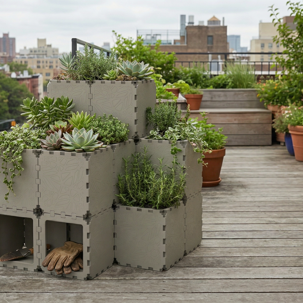 Cubik modular tiered planter, additional view