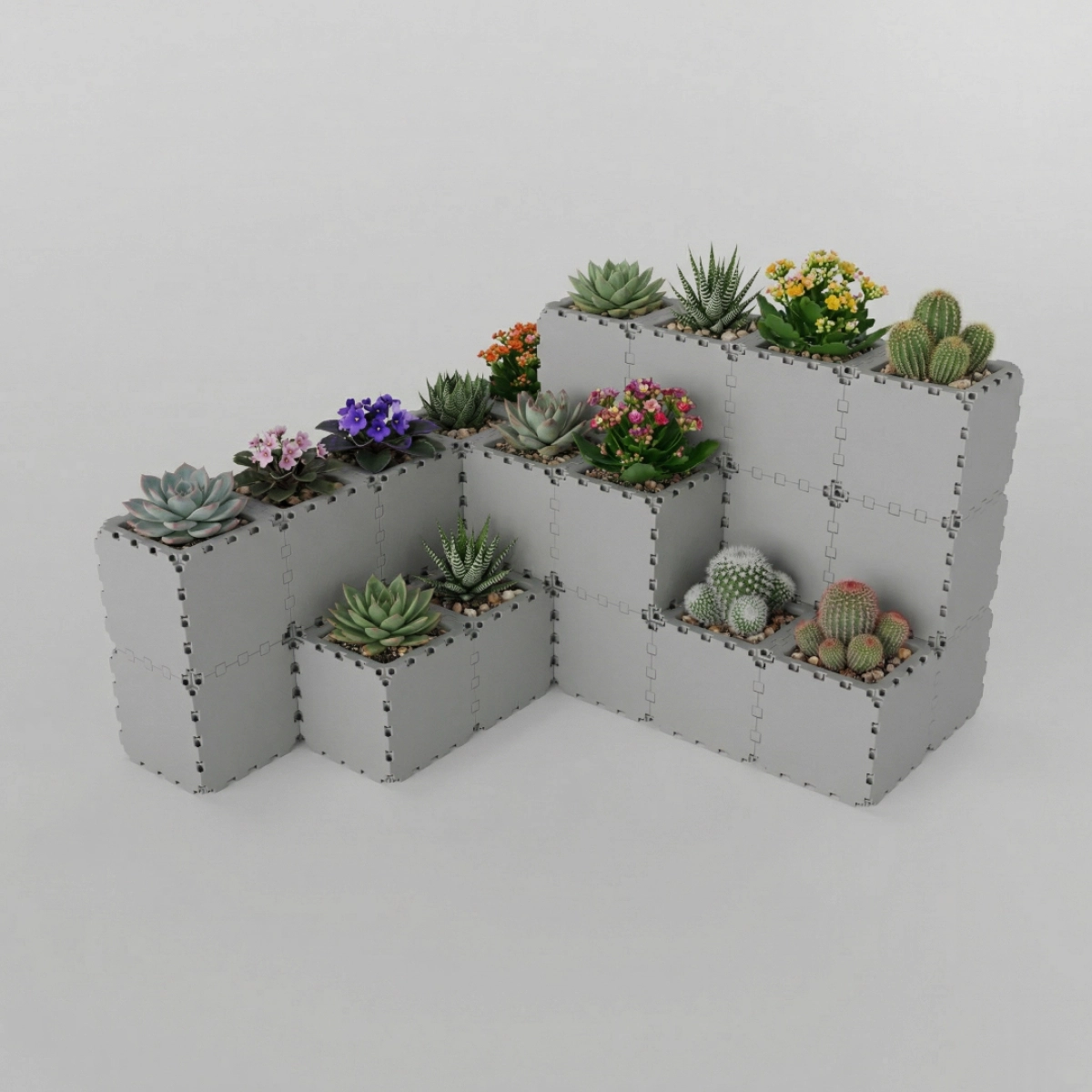 Grey Cubik table garden set 3, studio view