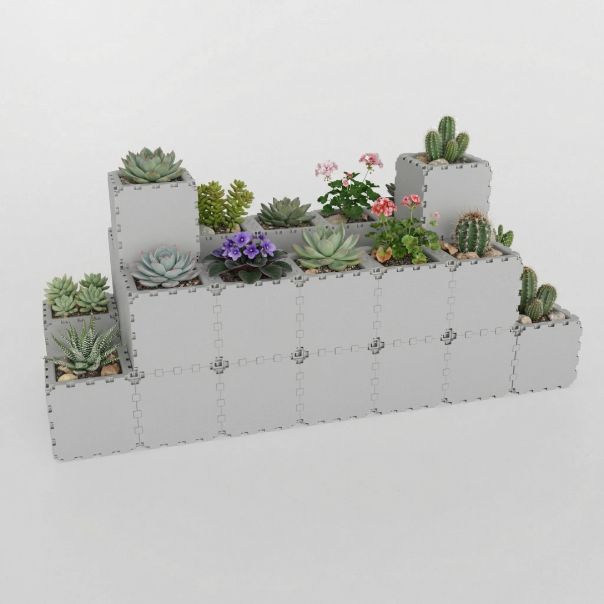 Grey Cubik table garden set 3, studio view