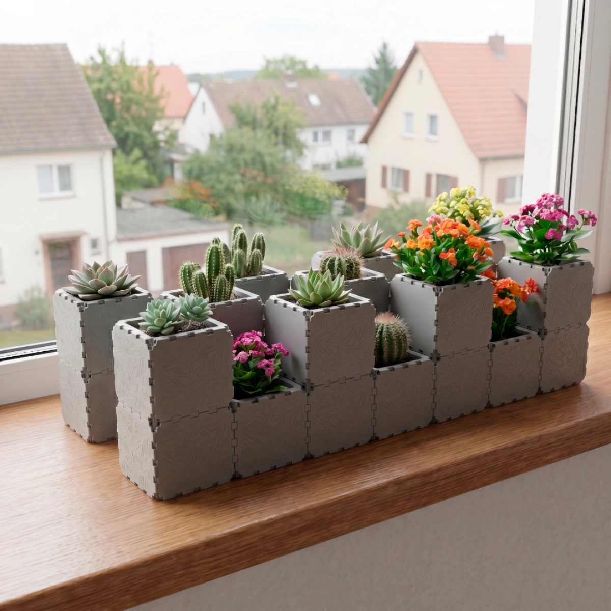 Grey Cubik table garden set 3, side view